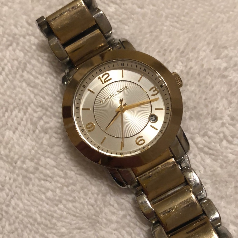 Silver and gold watch